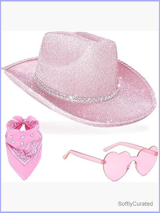 Glitter Cowgirl Hat Set with Heart Sunglasses for Party Costume main image 4